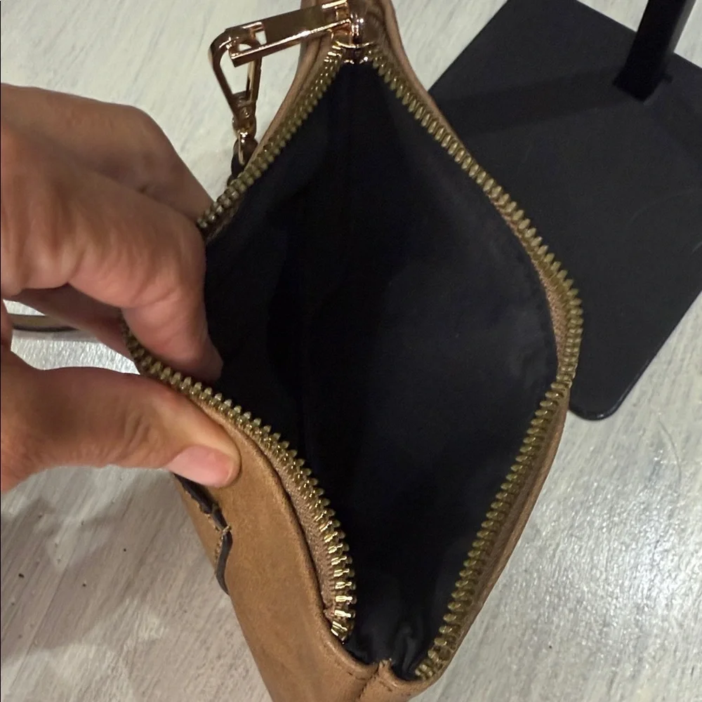 Tan Leather Wristlet Clutch